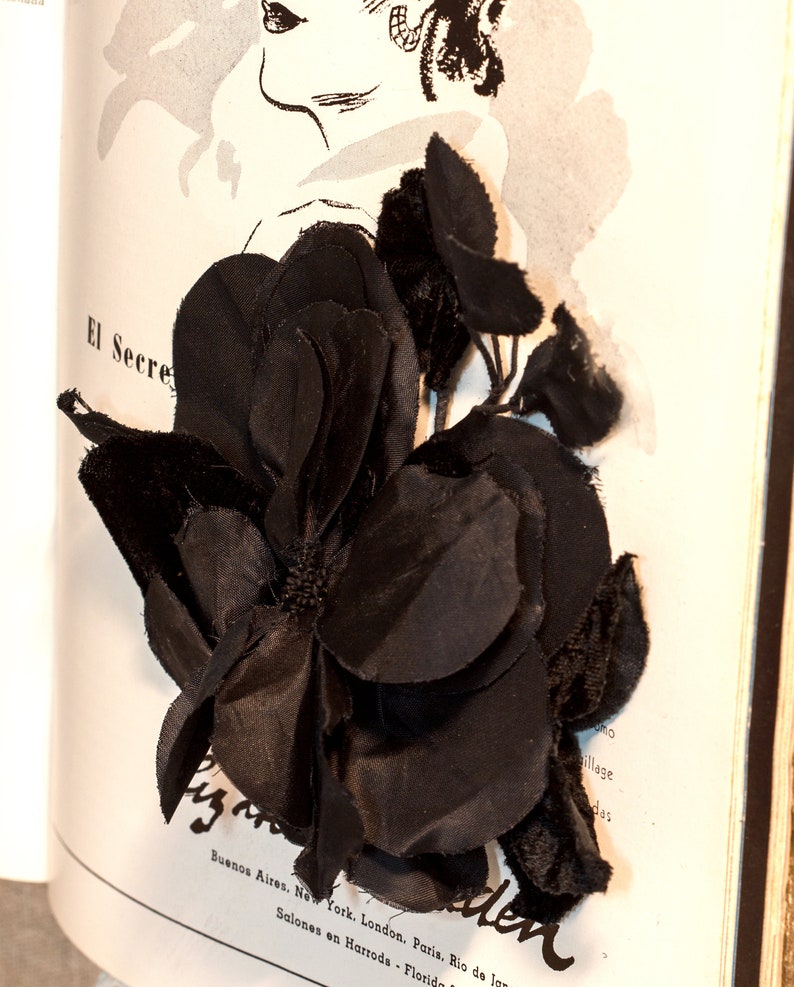 Flower Gothic, Black flower, Silk Extra Large 18cm Rose, Millinery Fascinator Flower, Hat Mount, Black velvet flower Gothic, Antique Flower image 7