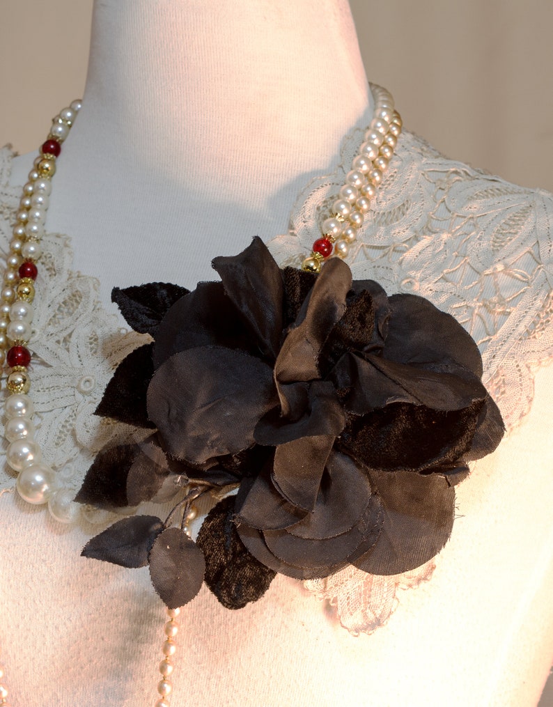 Flower Gothic, Black flower, Silk Extra Large 18cm Rose, Millinery Fascinator Flower, Hat Mount, Black velvet flower Gothic, Antique Flower image 4