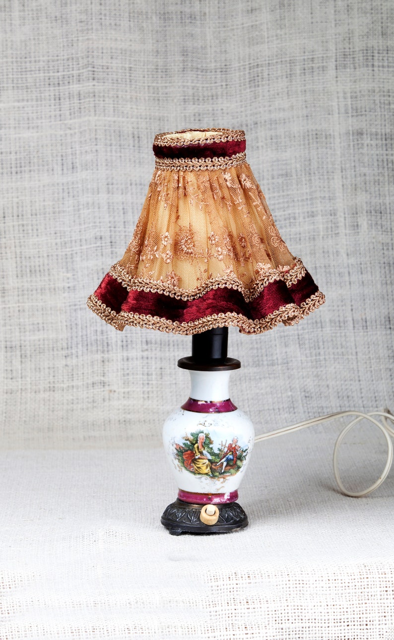 Antique Hand Painted Limoges France Porcelain Lamp Shade Table Night Cottage Decor
