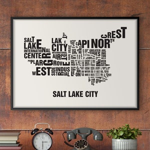 Salt Lake City, Utah SLC Type Map Screen Print, Neighbourhood Map, City Map, Text Map, Font Map, Type Art, Typography, handmade design