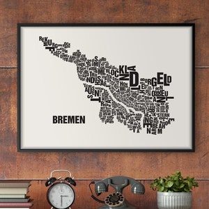 BREMEN Germany Type Map Screen Print, Neighbourhood Map, City Map, Text Map, Font Map, Type Art, Typography, handmade design