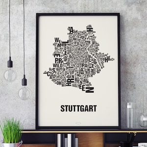 STUTTGART Germany Type Map Screen Print, Neighbourhood Map, City Map, Text Map, Font Map, Type Art, Typography, handmade design