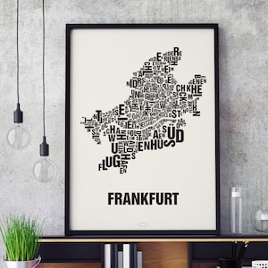 FRANKFURT Germany Type Map Screen Print, Neighbourhood Map, City Map, Text Map, Font Map, Type Art, Typography, handmade design