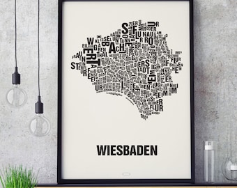 WIESBADEN Germany Type Map Screen Print, Neighbourhood Map, City Map, Text Map, Font Map, Type Art, Typography, handmade design