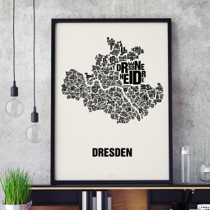 DRESDEN Germany Type Map Screen Print, Neighbourhood Map, City Map, Text Map, Font Map, Type Art, Typography, handmade design