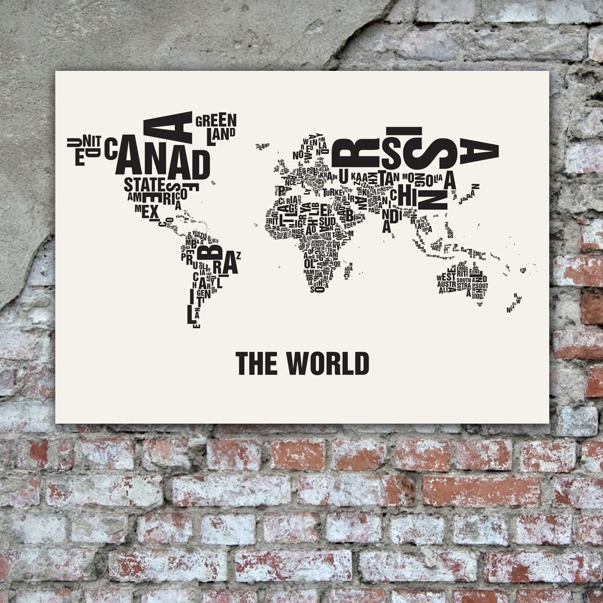 THE WORLD Type Map Screen Print, Neighbourhood Map, City Map, Text Map ...