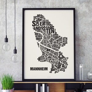 MANNHEIM Germany Type Map Screen Print, Neighbourhood Map, City Map, Text Map, Font Map, Type Art, Typography, handmade design