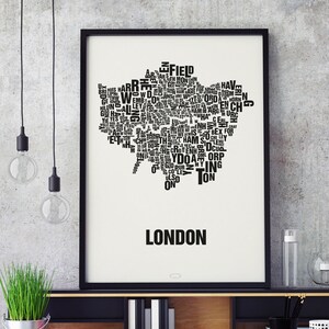 LONDON UK Type Map Screen Print, Neighbourhood Map, City Map, Text Map, Font Map, Type Art, Typography, handmade design