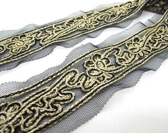 Vintage French Dark Gold Metallic//Green Chenille Trim 13//16/" Lampshade Pillow