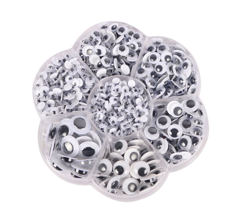 Assorted Flat Back Plastic Black Pupil Wiggly Moving Eye 800 Pieces MIX SIZE Goggly Wiggly Eyes
