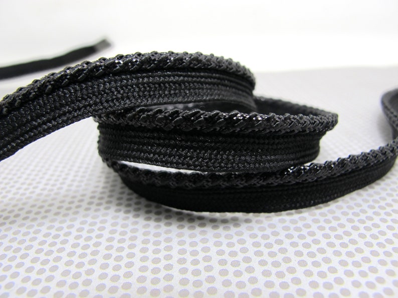 5 Yards 516 Inch Black Shiny Braided Lip Cord Trim|Piping Trim|Pillow Trim|Cord Edge Trim|Upholstery Edging Trim