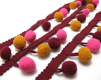 1 1/8 Inches Pom Pom Trim|Ball Fringe|Fringe Trim|Cushion|Costume|Miniature Doll|Clothing Edge Decorative Embellishment