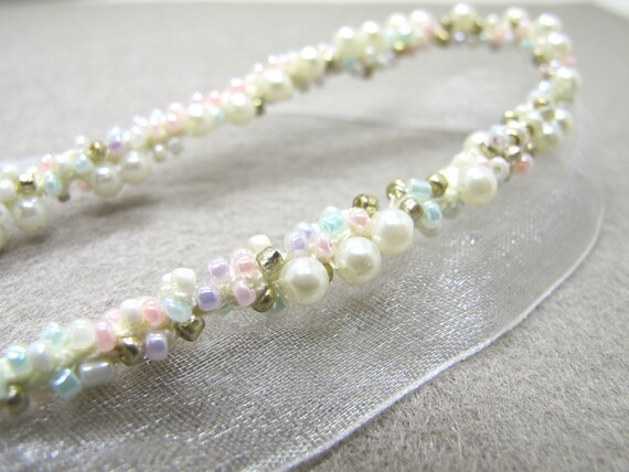 21mm Seed Beads and Pearls Twisted Piping Trim|Lip Cord|Lace Trim|Edging Trim|Cushion Making|Costume Doll Miniature Decorative Bead Lace