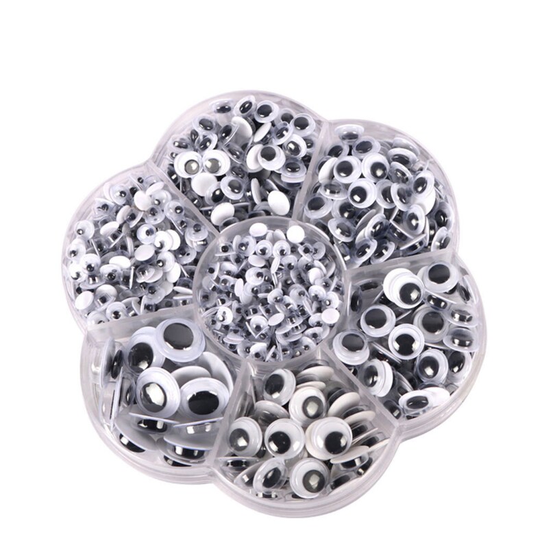 Assorted Flat Back Plastic Black Pupil Wiggly Moving Eye 800 Pieces MIX SIZE Goggly Wiggly Eyes