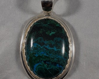 Chrysocolla Sterling Silver Pendant, Blue Green Gemstone