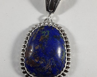 Sterling Silver Azurite Pendant, Natural Stone