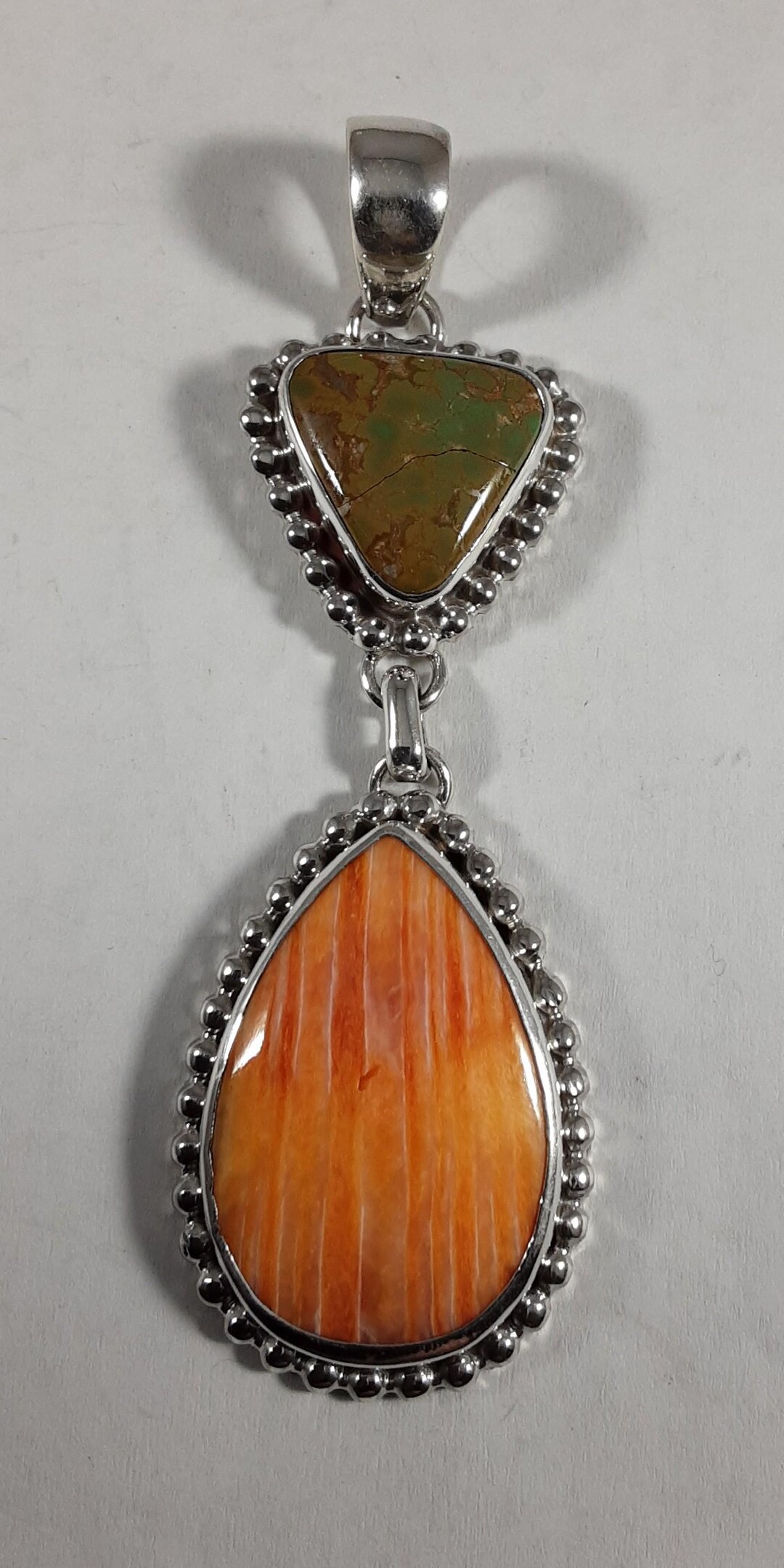Orange Spiny Oyster Shell and Green Turquoise Pendant - Etsy