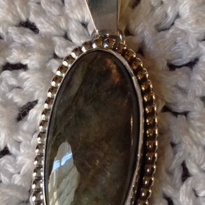 Sterling Silver Labradorite Pendant with Silver Dots