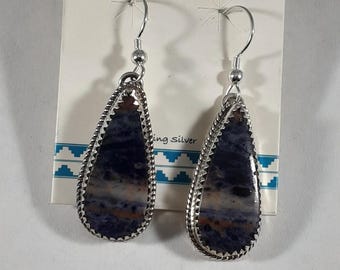 Sterling Silver Sodalite Earrings, Twist Wire Setting
