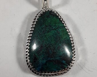 Chrysocolla Pendant, Sterling Silver Wire Wrapped Gemstone