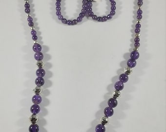 Amethyst Bead and Silver Beaded Necklace