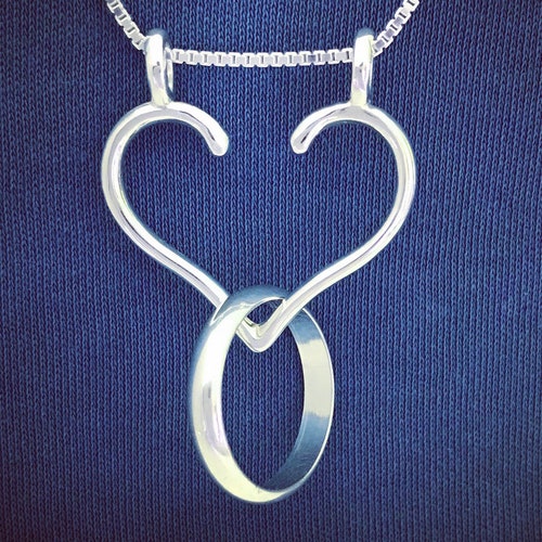 Ring Holder Necklace Silver LG or SM HEART Wedding Ring Etsy
