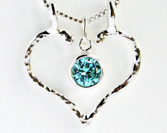 Wedding Ring Holder Necklace, Ring Holder Necklace Silver, Heart Ring Holder Necklace w/Light Blue CZ, Amethyst or Peridot Engagement Ring