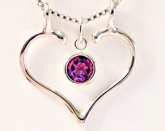 Wedding Ring Holder Necklace, Ring Holder Necklace Silver, Heart Ring Holder Necklace, Amethyst, Peridot, Light Blue CZ, Engagement Ring Her