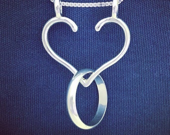 Ring Holder Necklace Silver LG or SM HEART, Wedding Ring Holder, Engagement Ring Holder Necklace Ring Holder Gift for Doctor Nurse Ali C Art