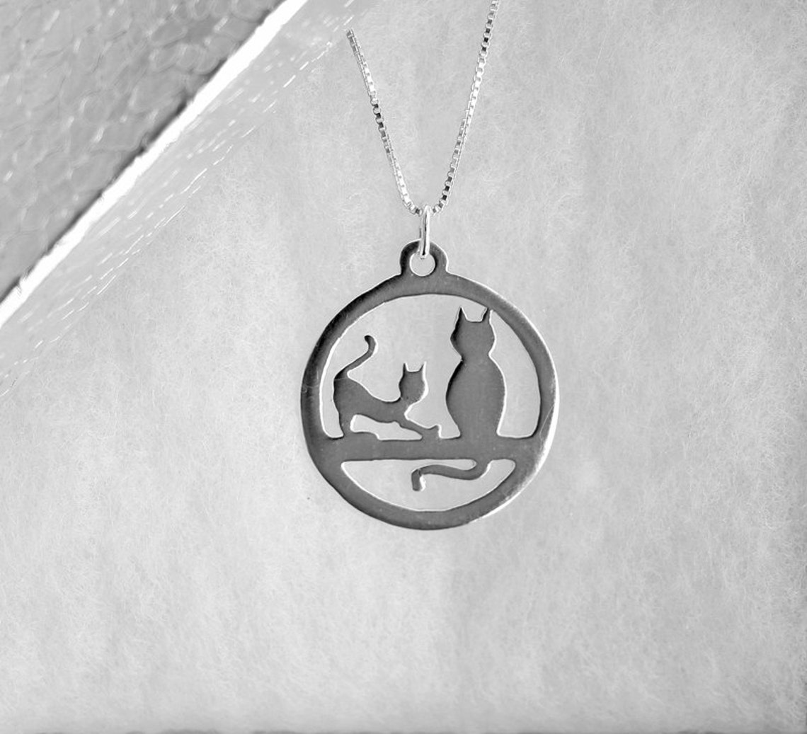 Cat Necklace Cat Jewelry Two Cats Necklace Two Cats Jewelry Etsy