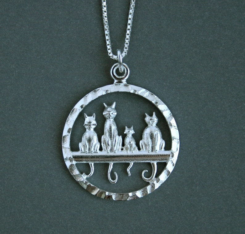 Cat Necklace Cat Jewelry Four Cats Necklace Four Cats Jewelry Etsy