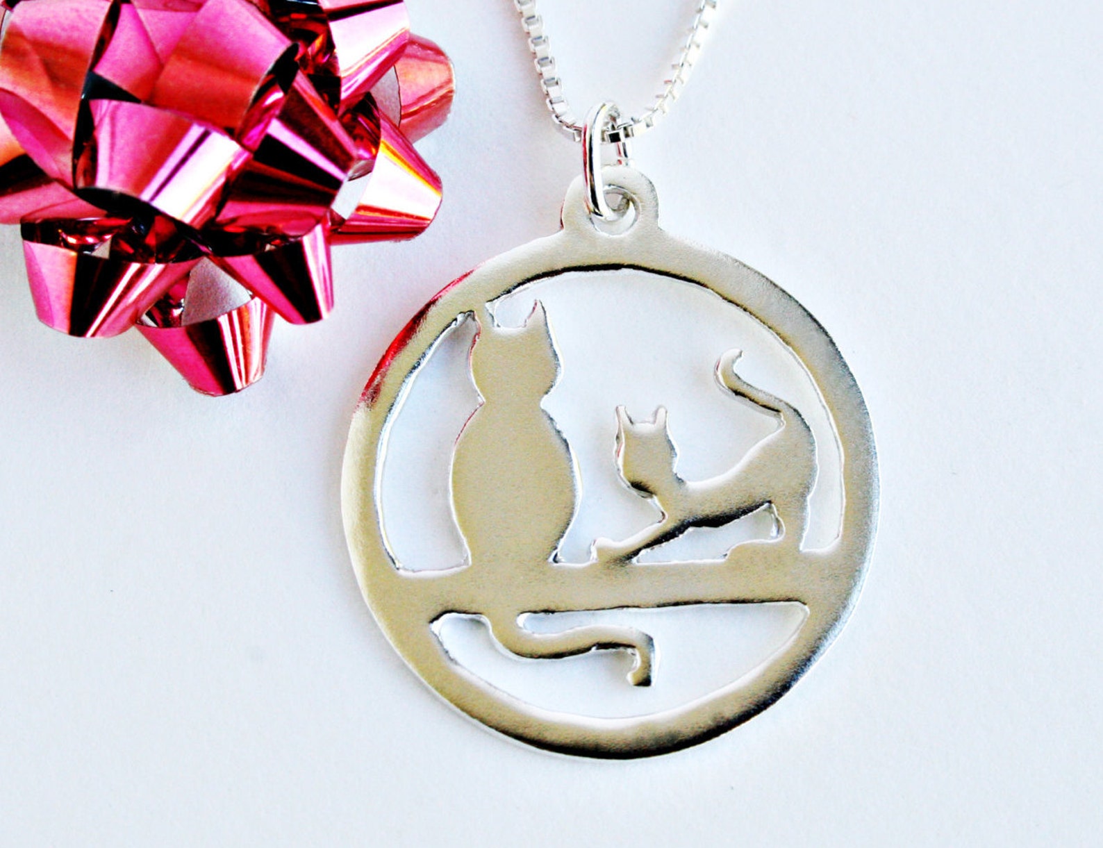 Cat Necklace Cat Jewelry Two Cats Necklace Two Cats Jewelry Etsy