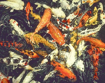 Koi Fish Print Limited Edition giclee print on canvas "Feeding Frenzy"
