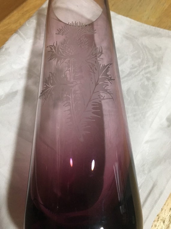 Caithness Glass Vase Purple Engraved With A Scottish Thistle Etsy