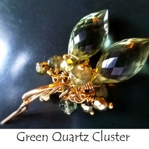 Green quartz earrings. Green apatite earrings. Green briolette earrings. Green cluster earrings. Gold vermeil 925 silver. Luxe earrings image 8