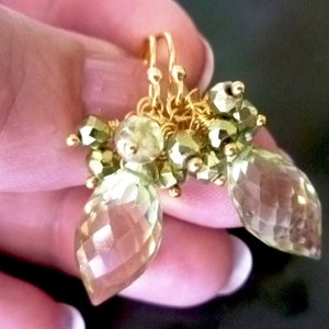 Green quartz earrings. Green apatite earrings. Green briolette earrings. Green cluster earrings. Gold vermeil 925 silver. Luxe earrings image 7