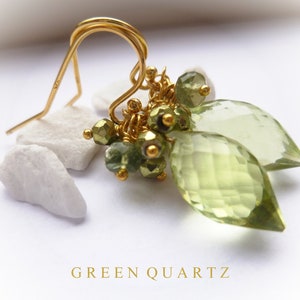Green quartz earrings. Green apatite earrings. Green briolette earrings. Green cluster earrings. Gold vermeil 925 silver. Luxe earrings image 6