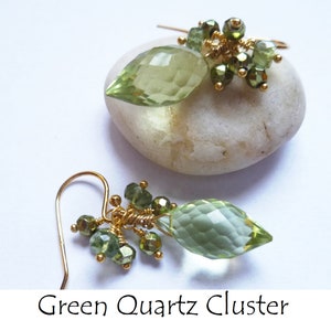 Green quartz earrings. Green apatite earrings. Green briolette earrings. Green cluster earrings. Gold vermeil 925 silver. Luxe earrings image 9
