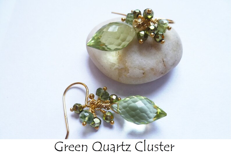 Green quartz earrings. Green apatite earrings. Green briolette earrings. Green cluster earrings. Gold vermeil 925 silver. Luxe earrings image 9