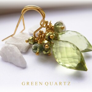 Green quartz earrings. Green apatite earrings. Green briolette earrings. Green cluster earrings. Gold vermeil 925 silver. Luxe earrings image 2