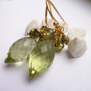 Green quartz earrings. Green apatite earrings. Green briolette earrings. Green cluster earrings. Gold vermeil 925 silver. Luxe earrings image 10