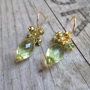 Green quartz earrings. Green apatite earrings. Green briolette earrings. Green cluster earrings. Gold vermeil 925 silver. Luxe earrings image 5