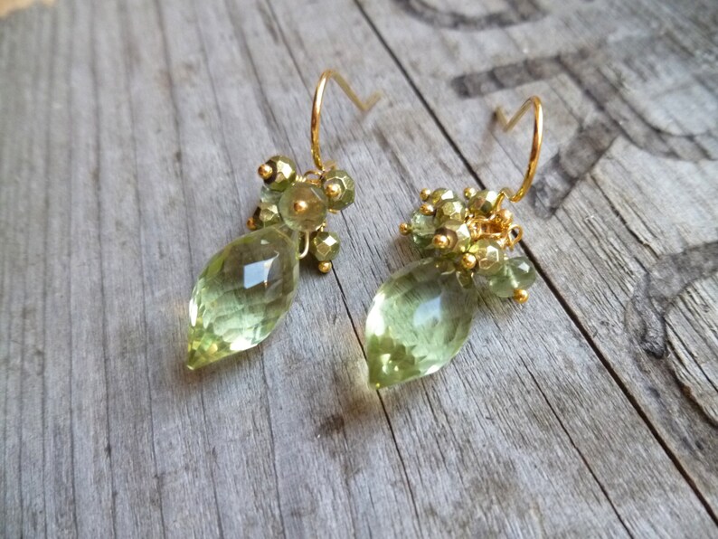 Green quartz earrings. Green apatite earrings. Green briolette earrings. Green cluster earrings. Gold vermeil 925 silver. Luxe earrings image 5