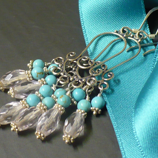 Amethyst earrings turquoise 925 STERLING SILVER. Very light amethyst stone. Gemstone chandeliers. Soft blue dangle earrings. Long earrings