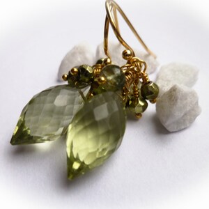 Green quartz earrings. Green apatite earrings. Green briolette earrings. Green cluster earrings. Gold vermeil 925 silver. Luxe earrings image 4