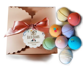 9 Pack Bath Bomb Gift Set in Beautiful Gift Box, 9 Bath Bombs 2.7 oz each, Bath Bombs Gift Set, Holiday Bath Bomb Gift, SpaGlo Bath Bombs