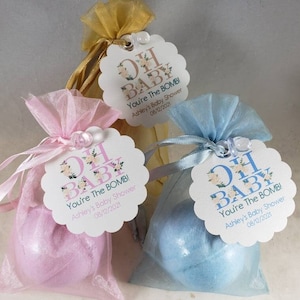 Baby Shower Favors, Bath Bomb Gifts: USA Made, Personalized Tag, Custom Theme, Natural Ingredients