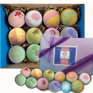 Handmade Bath Bomb Gift Set, 12 Count, Beautifully Packaged, Gift for Mom