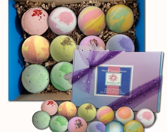 Handmade Bath Bomb Gift Set, 12 Count, Beautifully Packaged, Gift for Mom