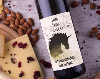 I wish I was a Unicorn / Friend Gift Holiday Wine Label - Instant Download, humorous wine label Printable